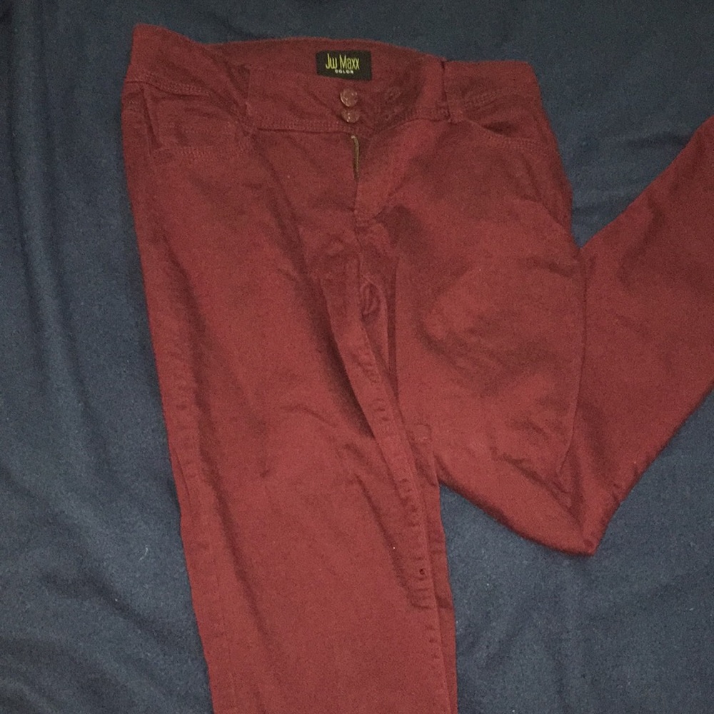 Red velvet denim jeans